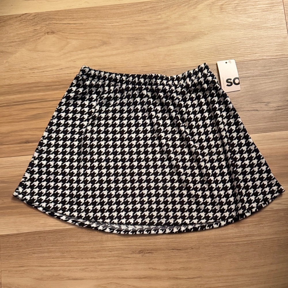Houndstooth Terry cloth Skater Mini Skirt Size XSmall